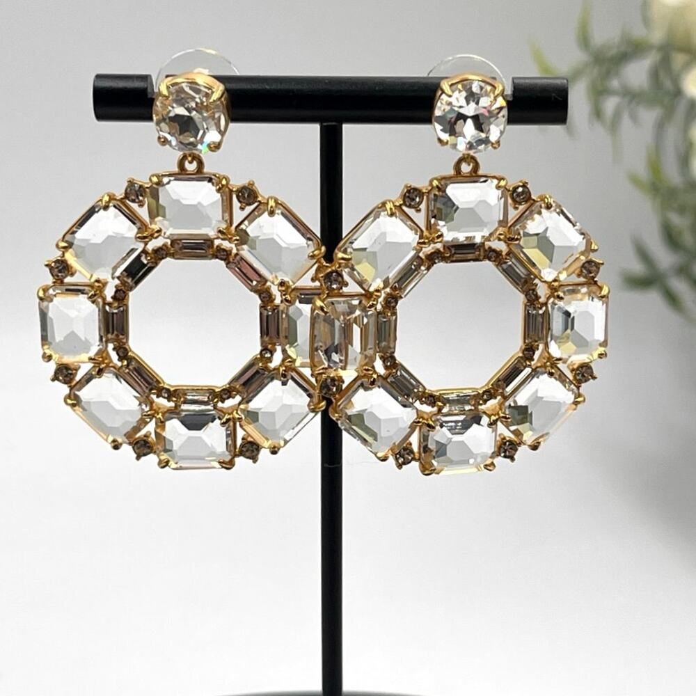J. Crew Faceted Clear Crystal Glass Sparkling Door‎ knocker Hoop Earrings